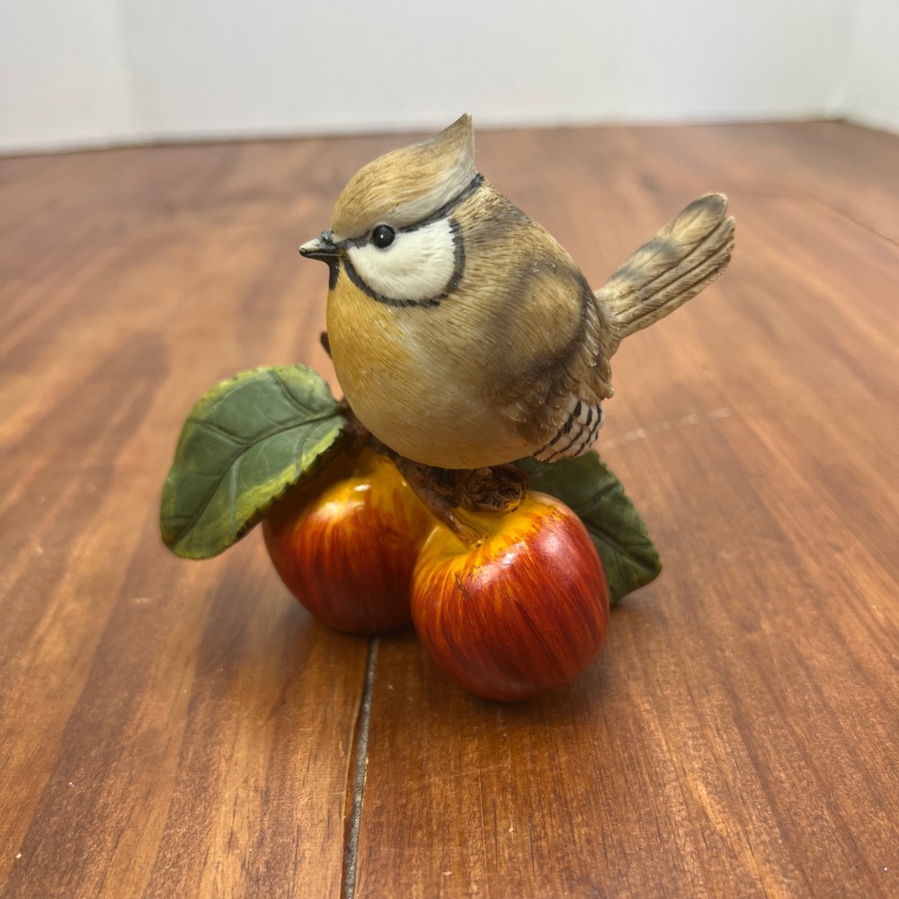 Hand Painted Bird on Apples Figurine Songbird Nature Decor Sculpture